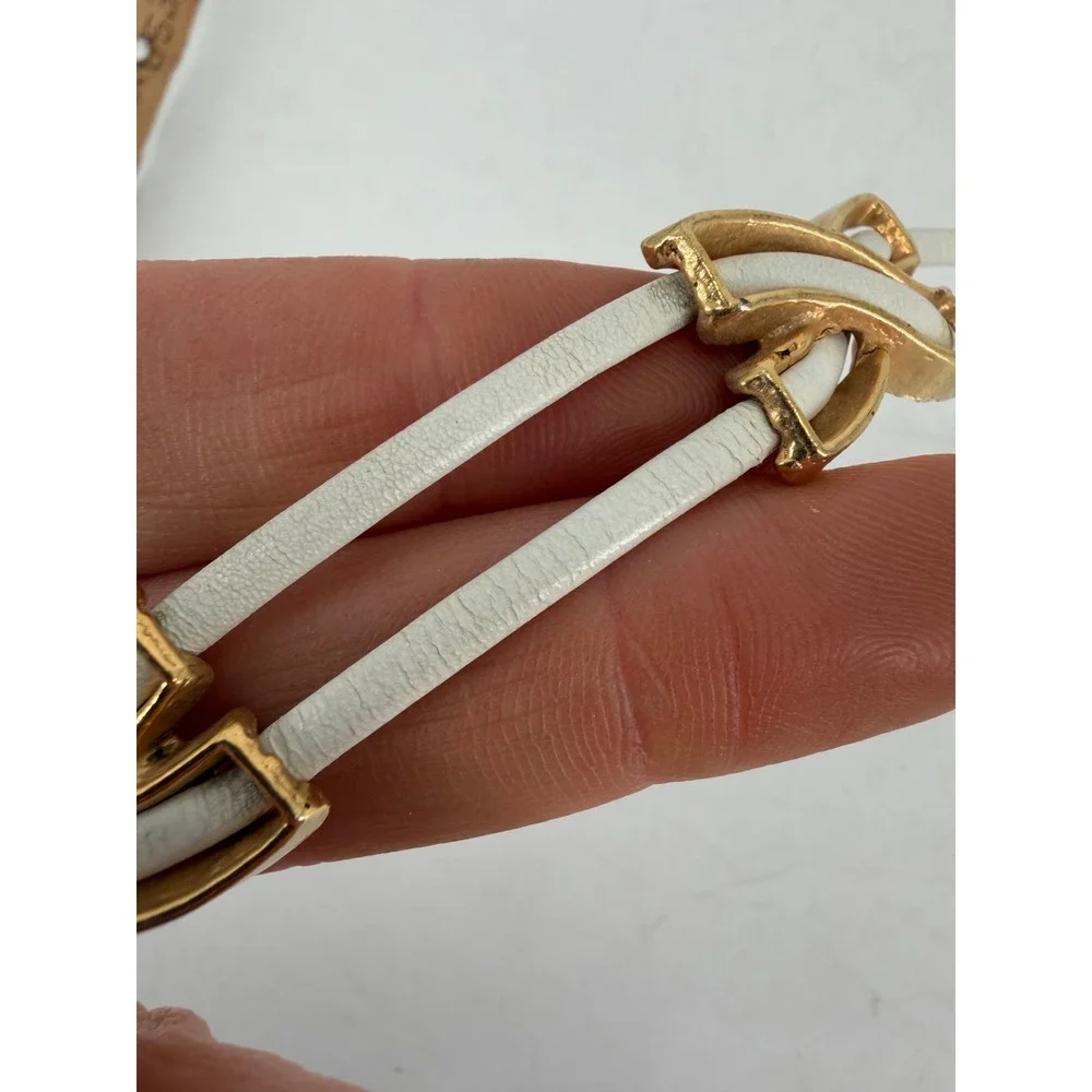 Calderon Leather Belt Womens S White‎ Gold Hardware Vintage Skinny Chic Luxury
